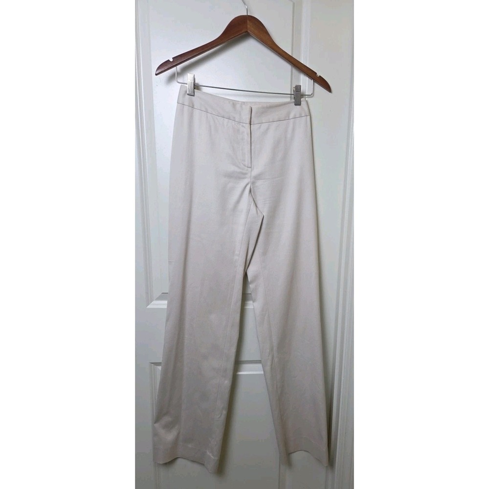 Y2K St John Sport Tan Cotton Sateen Mid Rise Wide Leg Trousers Old Money Size 2